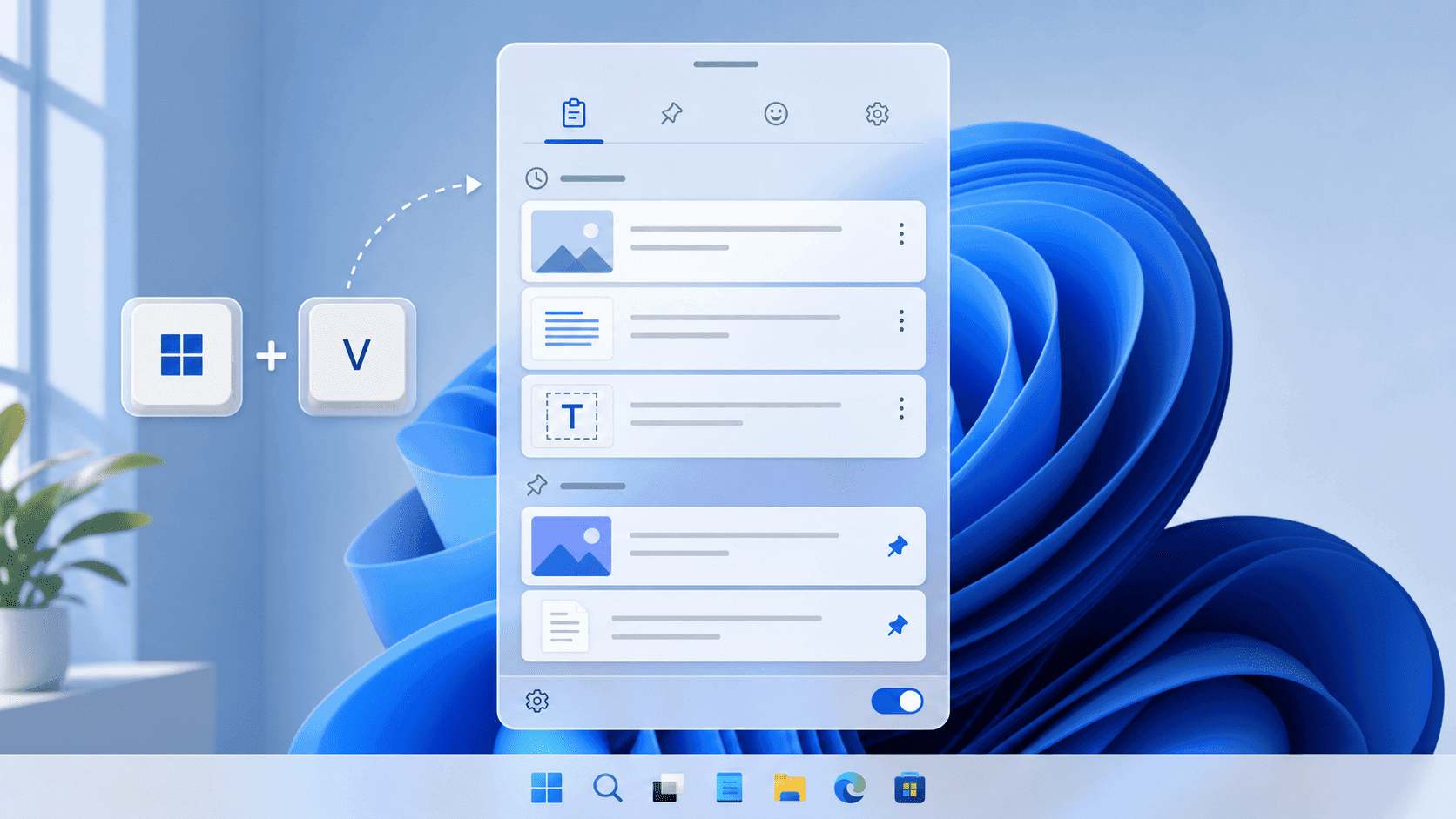 clipboard history Windows 11 panel with recent copied items