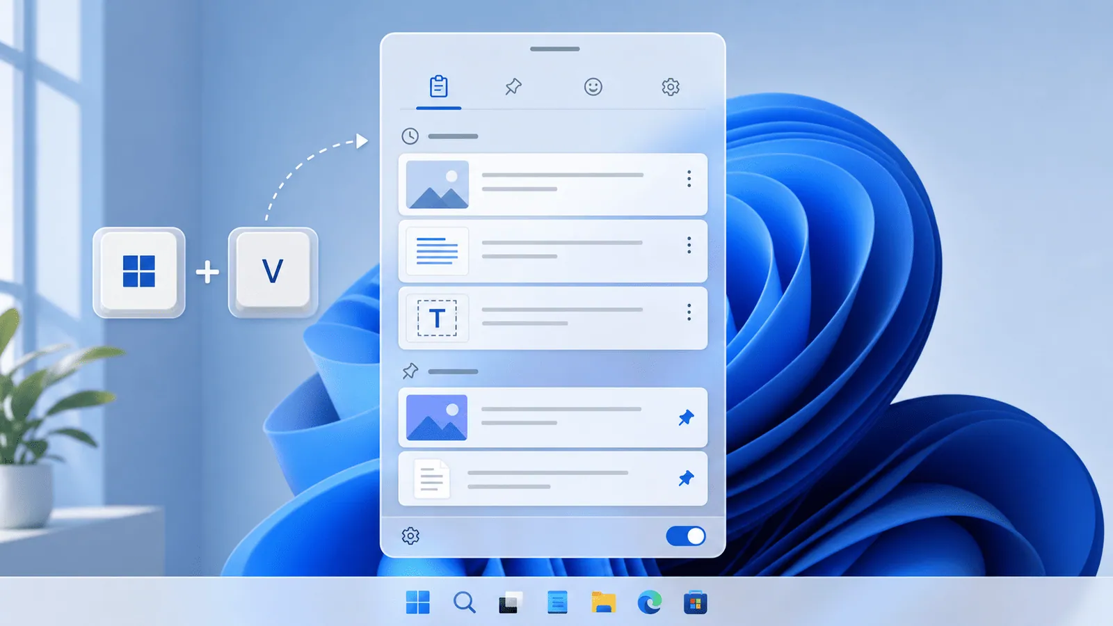 clipboard history Windows 11 panel with recent copied items