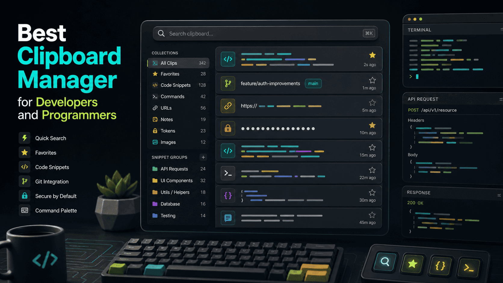 clipboard manager for developers with code snippets and search