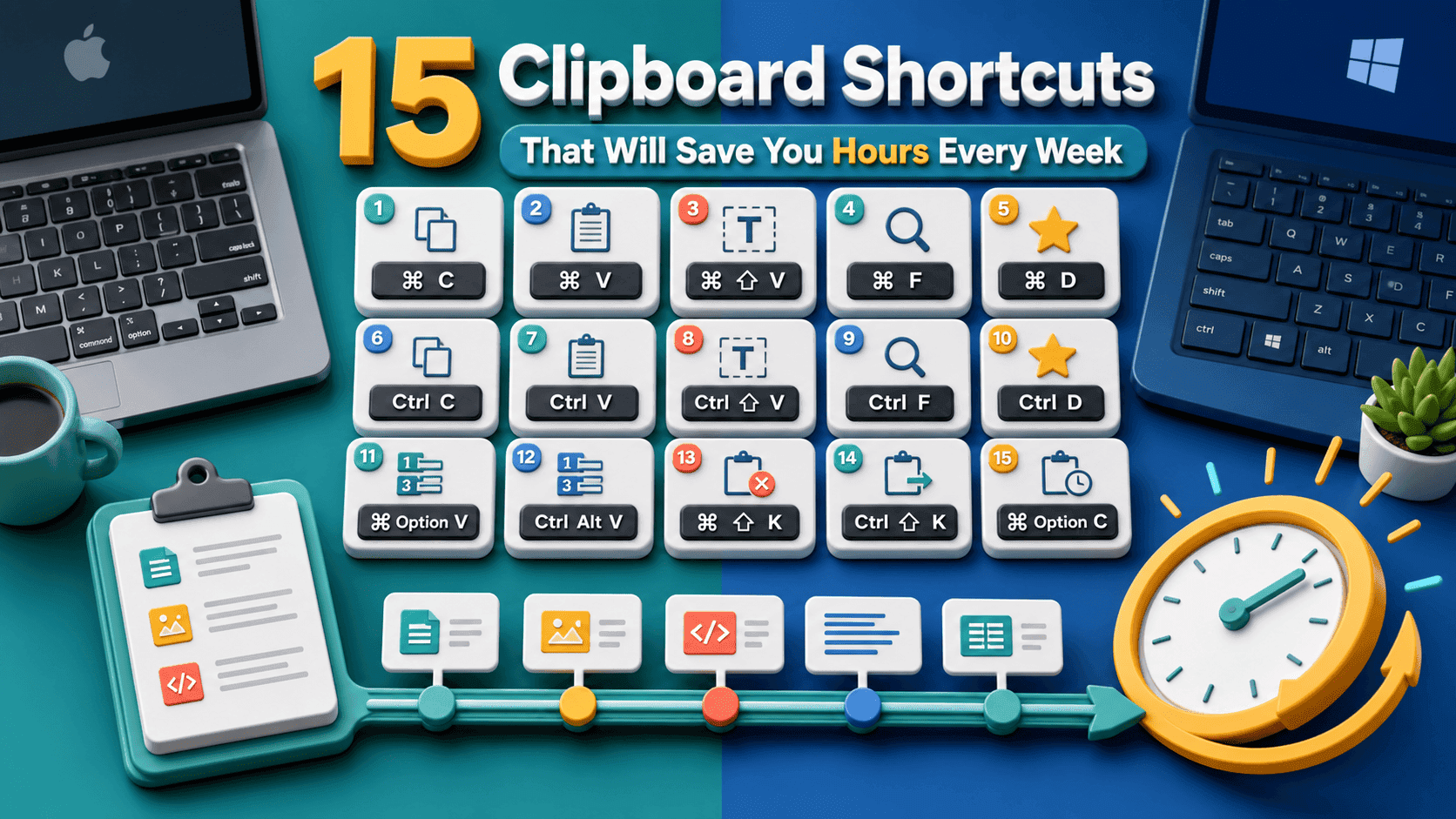 clipboard shortcuts with keyboard keys and saved clipboard items