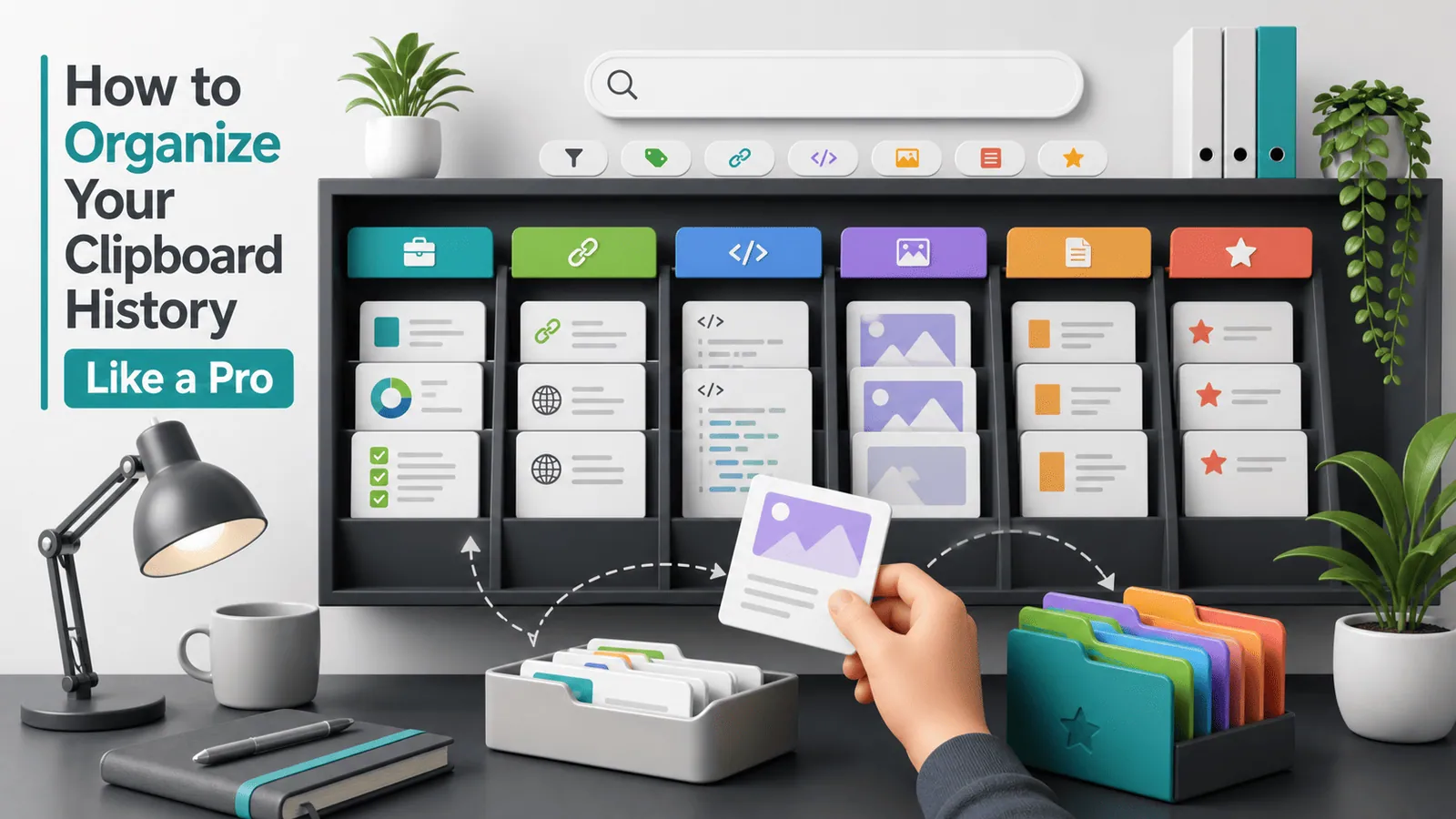 organized clipboard history with folders, tags, favorites, and search