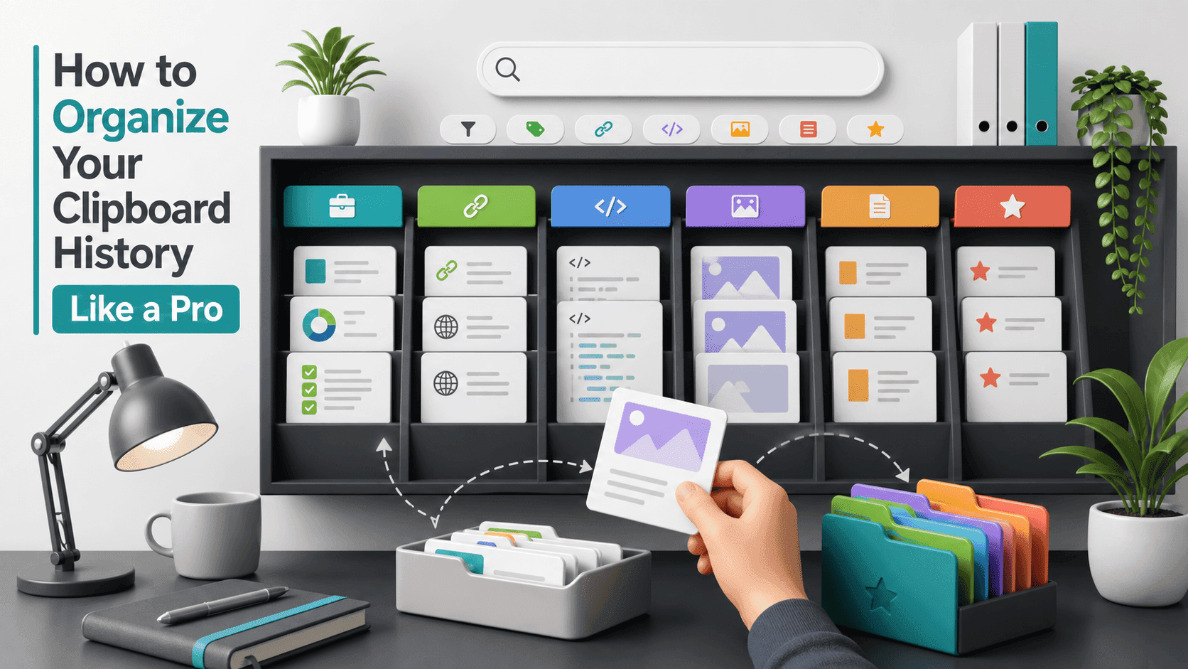 organized clipboard history with folders, tags, favorites, and search